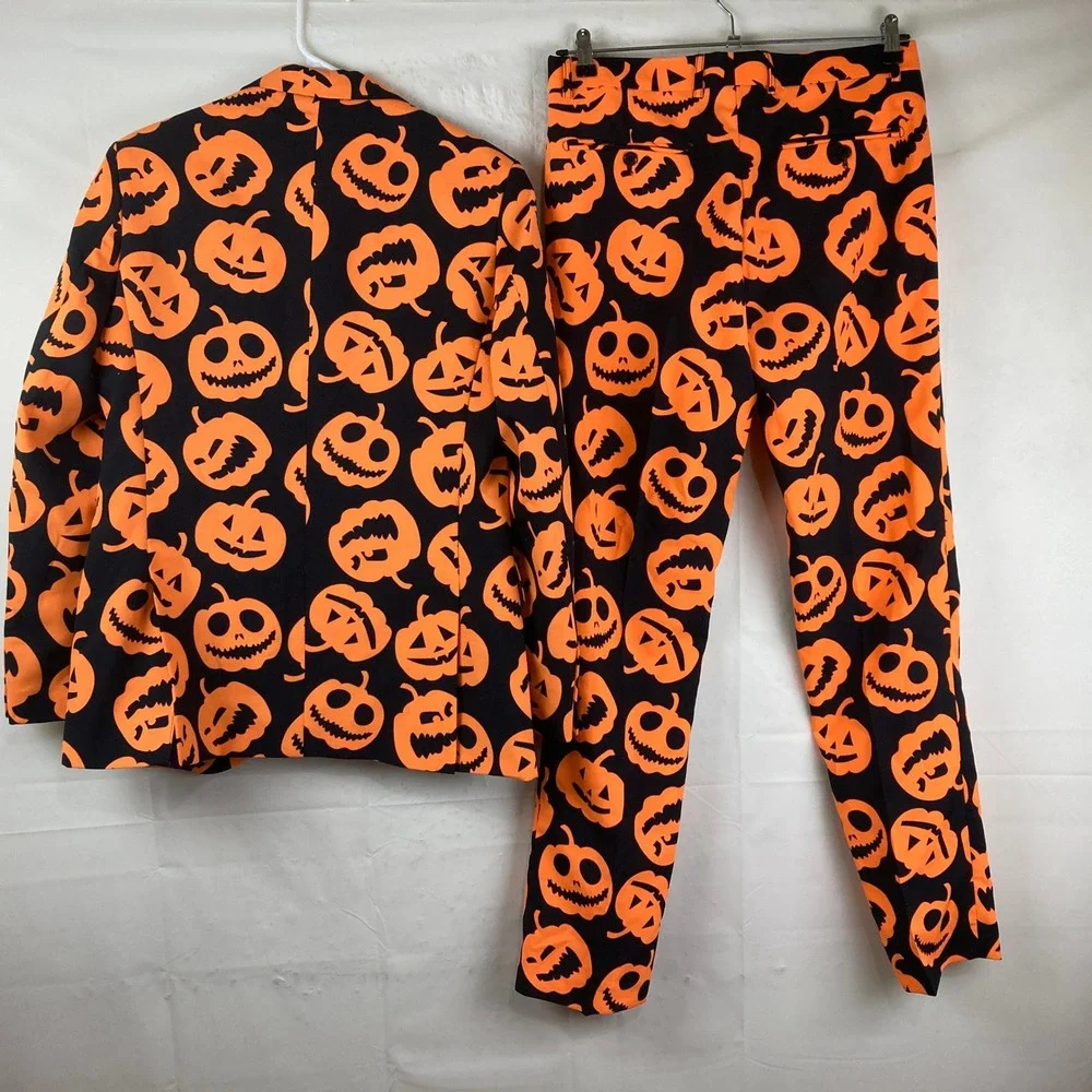 OppoSuits Pumpkin Suit Mens 38 Black Orange Halloween Costume 2pc Party Wear Set